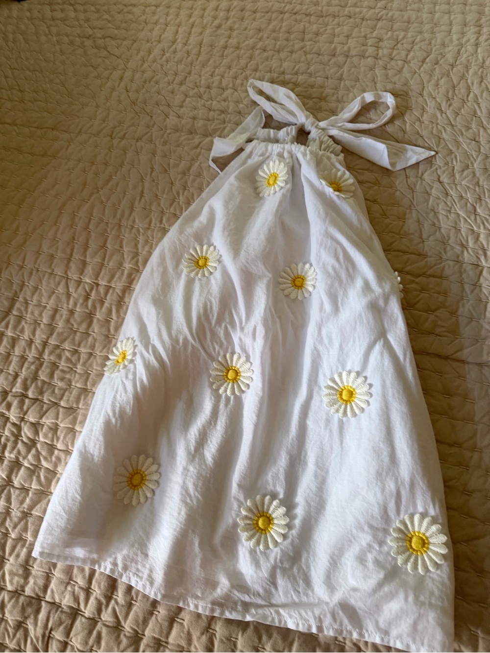 Trina Turk White Halter Top with Yellow Daisy Embroidery
